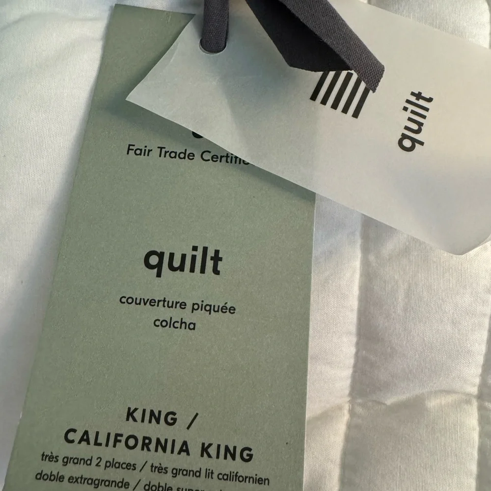 West Elm European Flax Linen Linework Quilt King/Cal King in White NWT